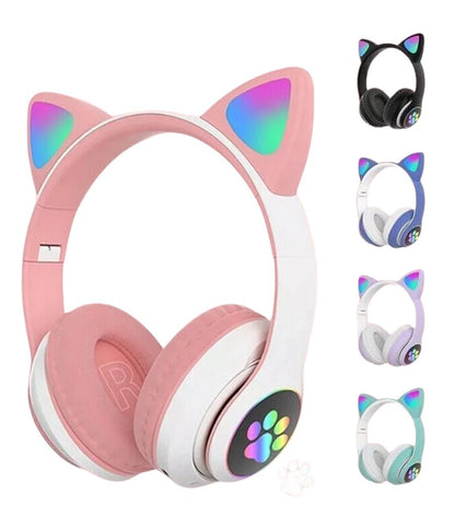 Cuffie con Orecchie Gatto USB Bluetooth Luminose LED RGB Ricaricabili Pieghevoli