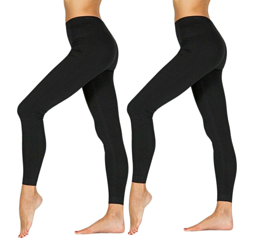 Pack 2 Leggings Donna Invernale Termico Felpato Caldi Elastico Comodo Nero