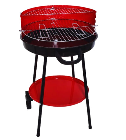 Barbecue a Carbone Tondo Doppia Griglia Paravento e Ripiano 52x 59 x 82H Cm