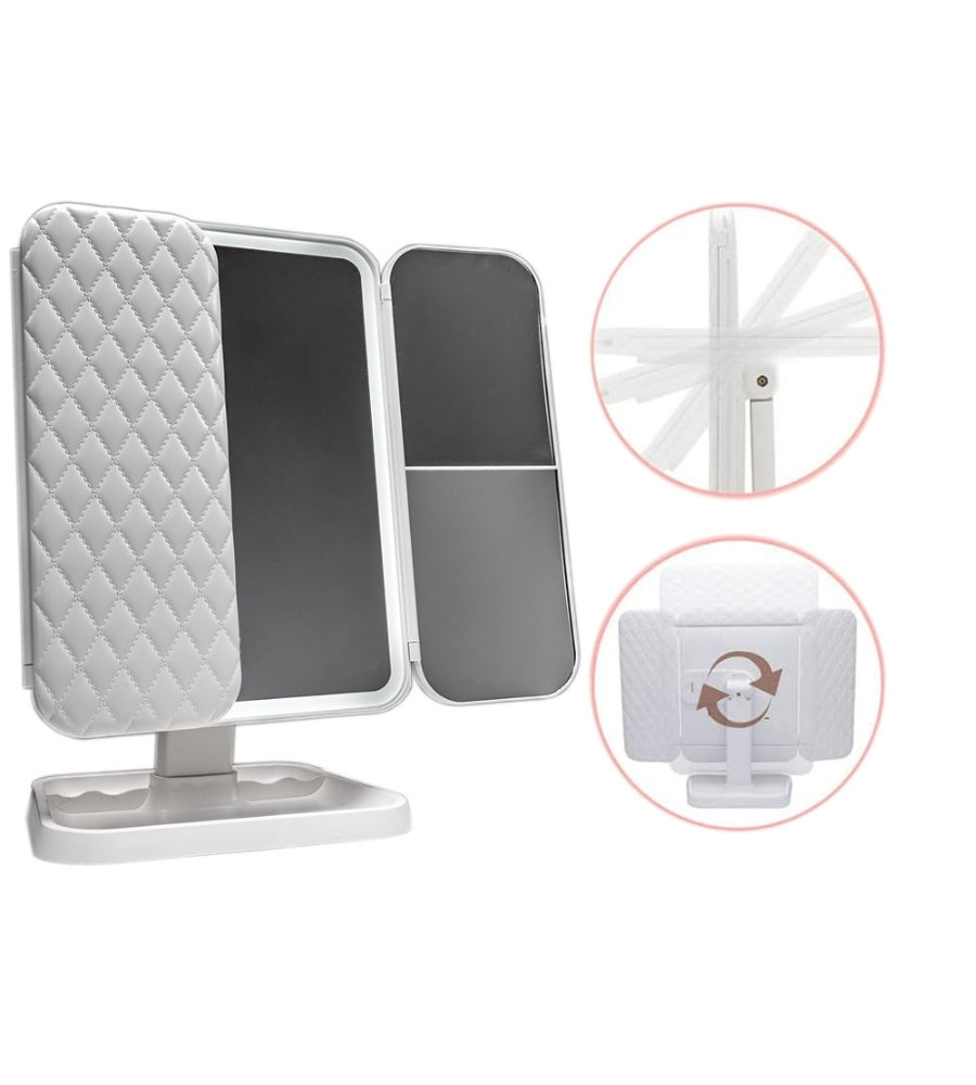 Specchio Cosmetico Illuminato Specchio Trucco LED 3 Zoom Regolabile Rotante USB