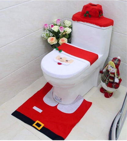 Copri Water Natalizio Set 3 pz da Bagno Babbo Natale Copriwater Tappeto Rotolo