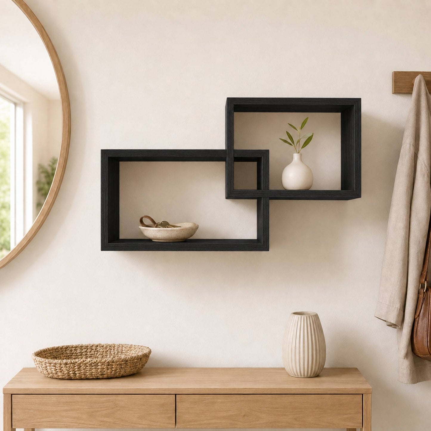 Set 2 Mensole Rettangolari da Parete in Legno Arredo Casa 2 Misure Nero