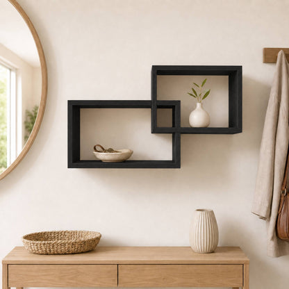 Set 2 Mensole Rettangolari da Parete in Legno Arredo Casa 2 Misure Nero