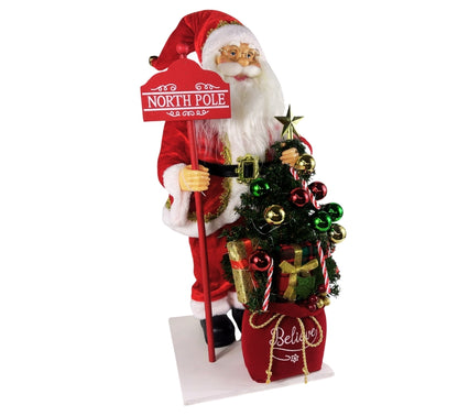 Babbo Natale 65 Cm Con Albero Addobato Luci E Suoni Realistico Statua Natalizia