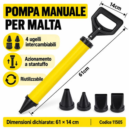 Pompa Manuale Malta Stucco Fughe 4 Ugelli Intercambiabili 61x14 cm Gialla