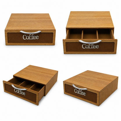 Cassetto Porta Cialde e Capsule Caffè 3 Scomparti Legno Scuro 30x30x10 cm