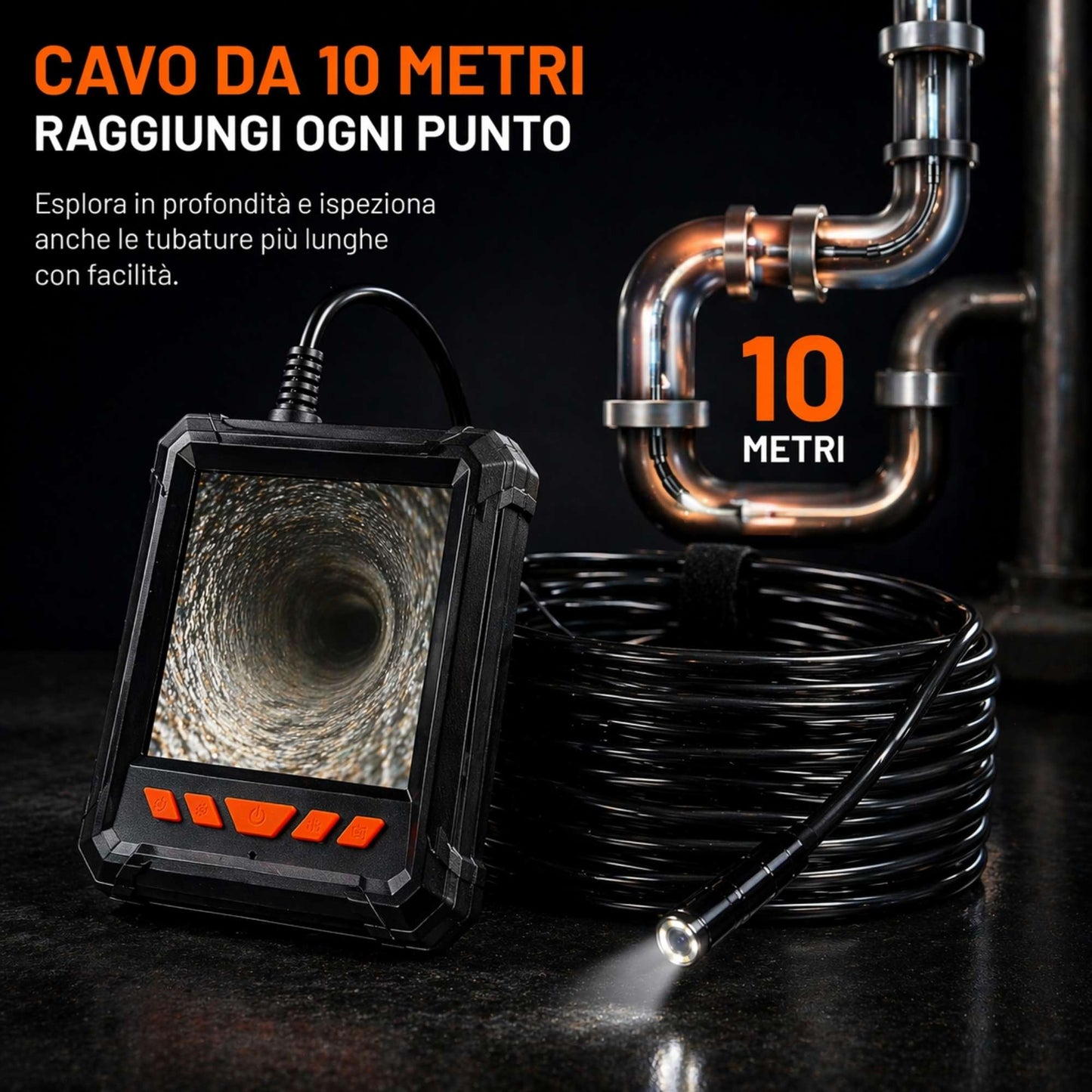 Endoscopio 10m 1080P HD Telecamera Ispezione Display 4,3" LCD IP67 LED