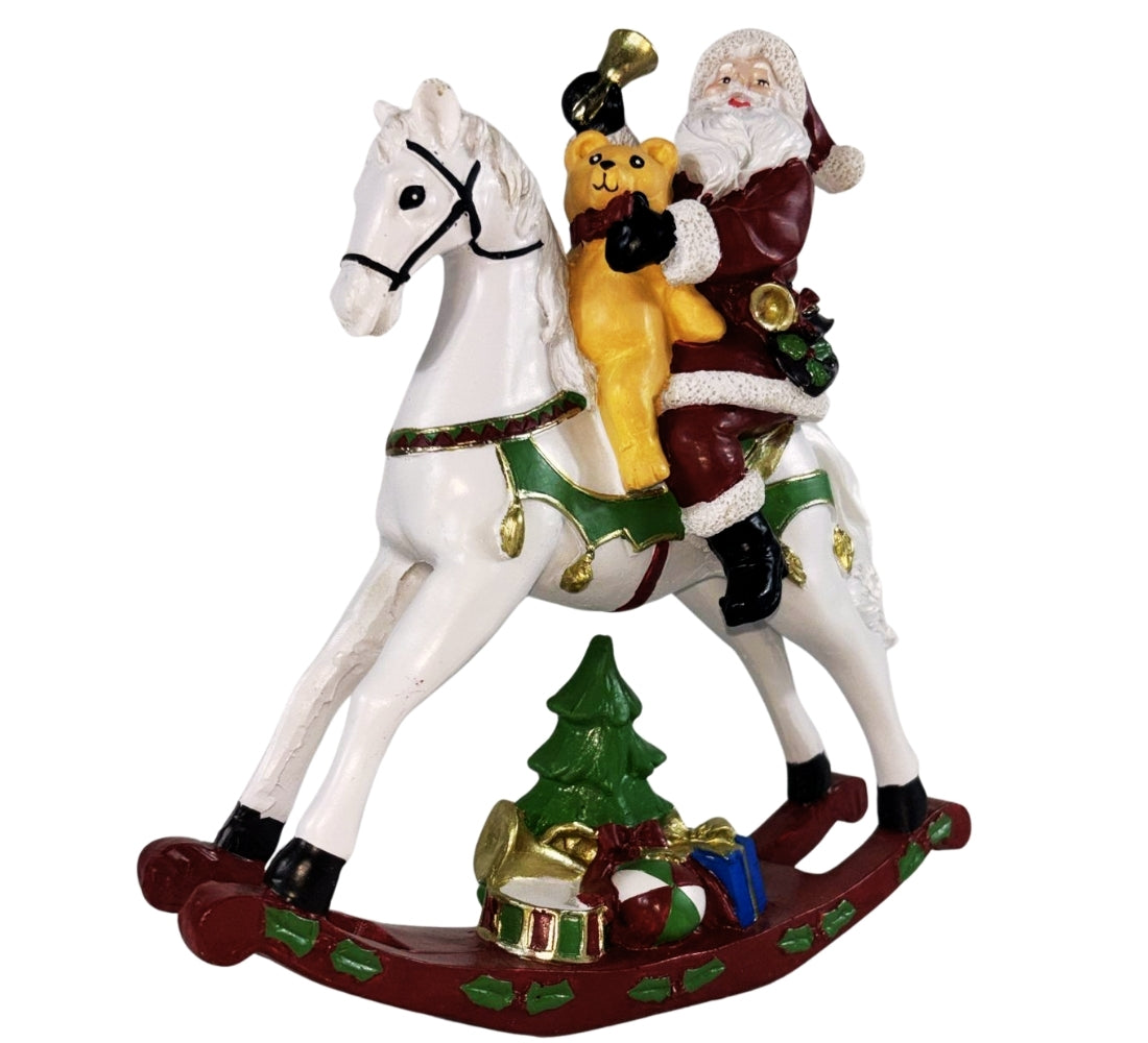 Cavallo a Dondolo con Babbo Natale Orsetto Regali Decorazioni Natale 29x26 cm
