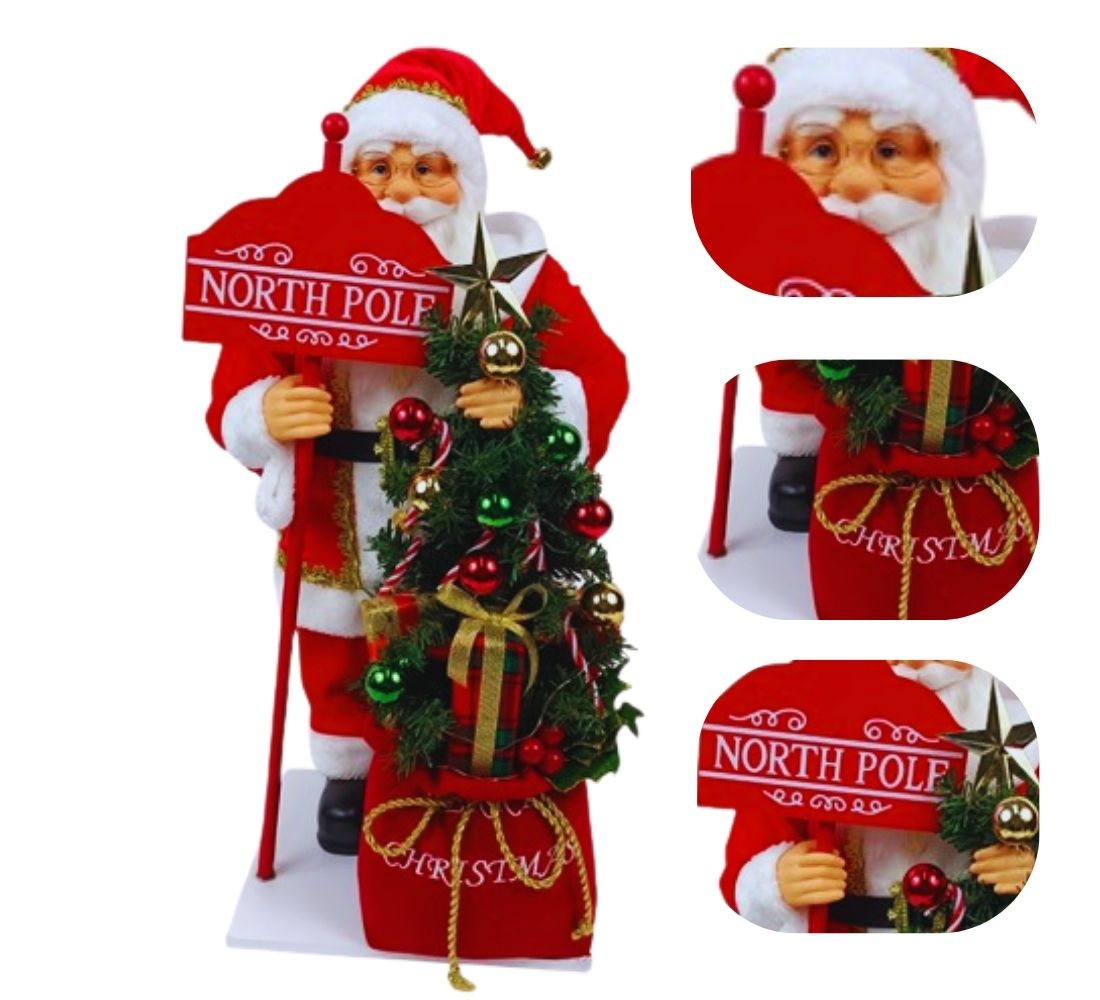 Babbo Natale 65 Cm Con Albero Addobato Luci E Suoni Realistico Statua Natalizia