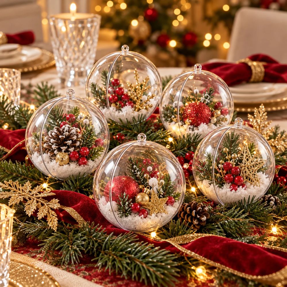 5 Palline Natale Trasparenti Apribili 10 cm Sfere da Riempire Fai da Te