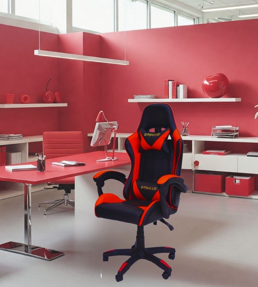 Sedia Gaming Poltrona Scrivania Ufficio Casa Reclinabile Cuscino Lombare Red