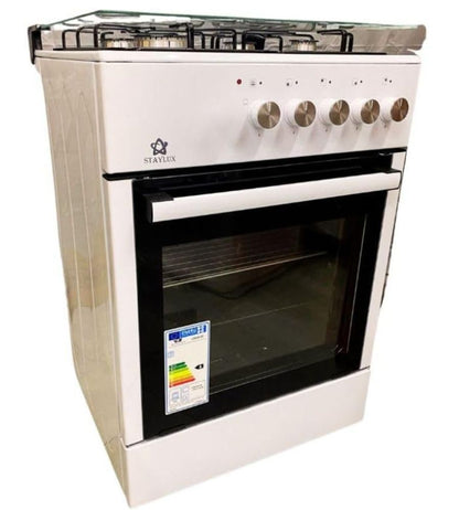 Cucina a Gas Forno Gas 4 Fuochi 60 X 60 cm Copertura in Vetro Bianca