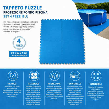 Tappeto Puzzle EVA Fondo Piscina 4 Pezzi 60x60x1 cm Tappetino Antiscivolo Blu