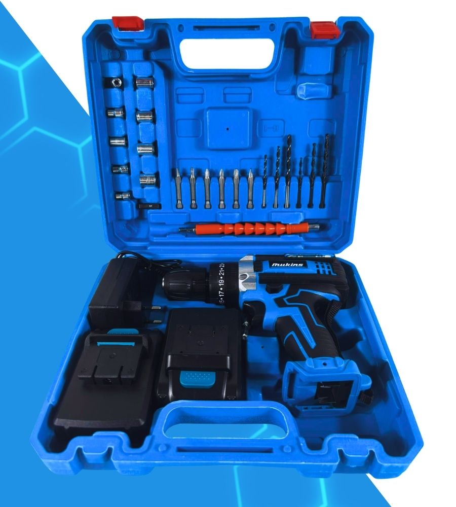 Trapano Avvitatore Percussione Doppia Batteria a Litio 21V Valigetta Accessori
