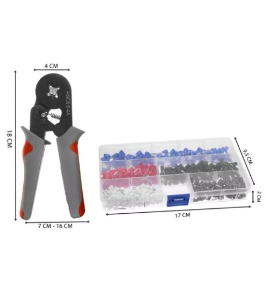 Pinza Crimpatrice Capicorda Professionale Kit Elettricista Cavi 0,25/10mm 500 PZ