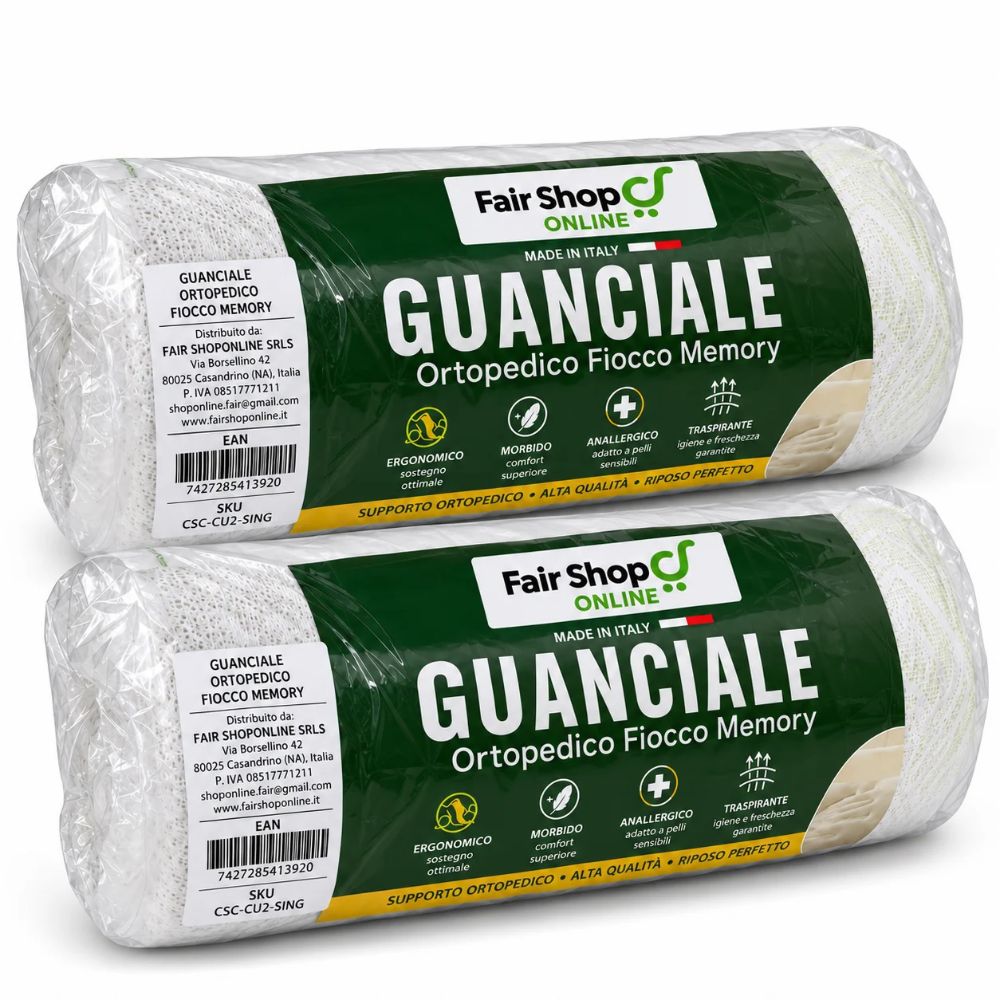Coppia Cuscino Fiocco Memory Guanciale Ortopedico Anallergico 74X42 H 16 cm
