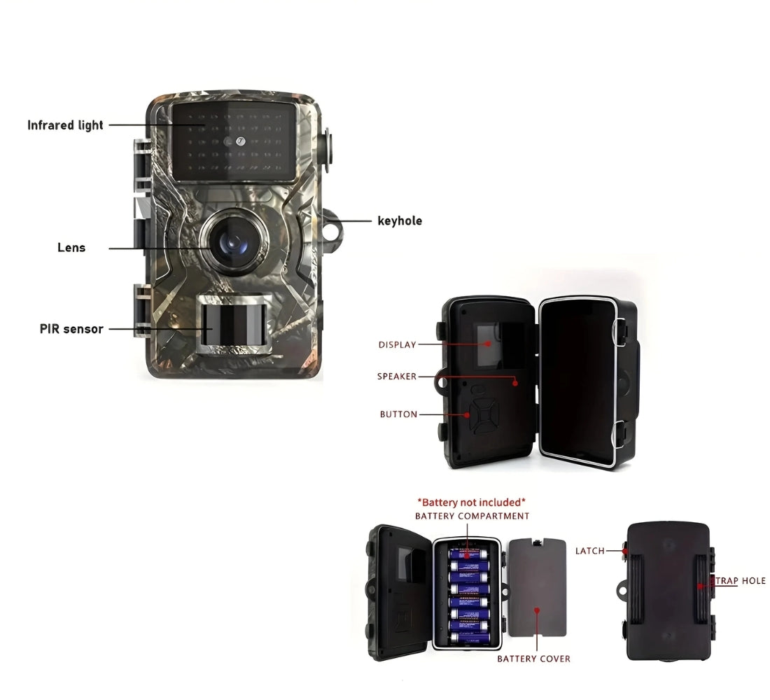 Fototrappola Fotocamera da Caccia Infrarossi LCD Full HD Impermeabile Led Neri