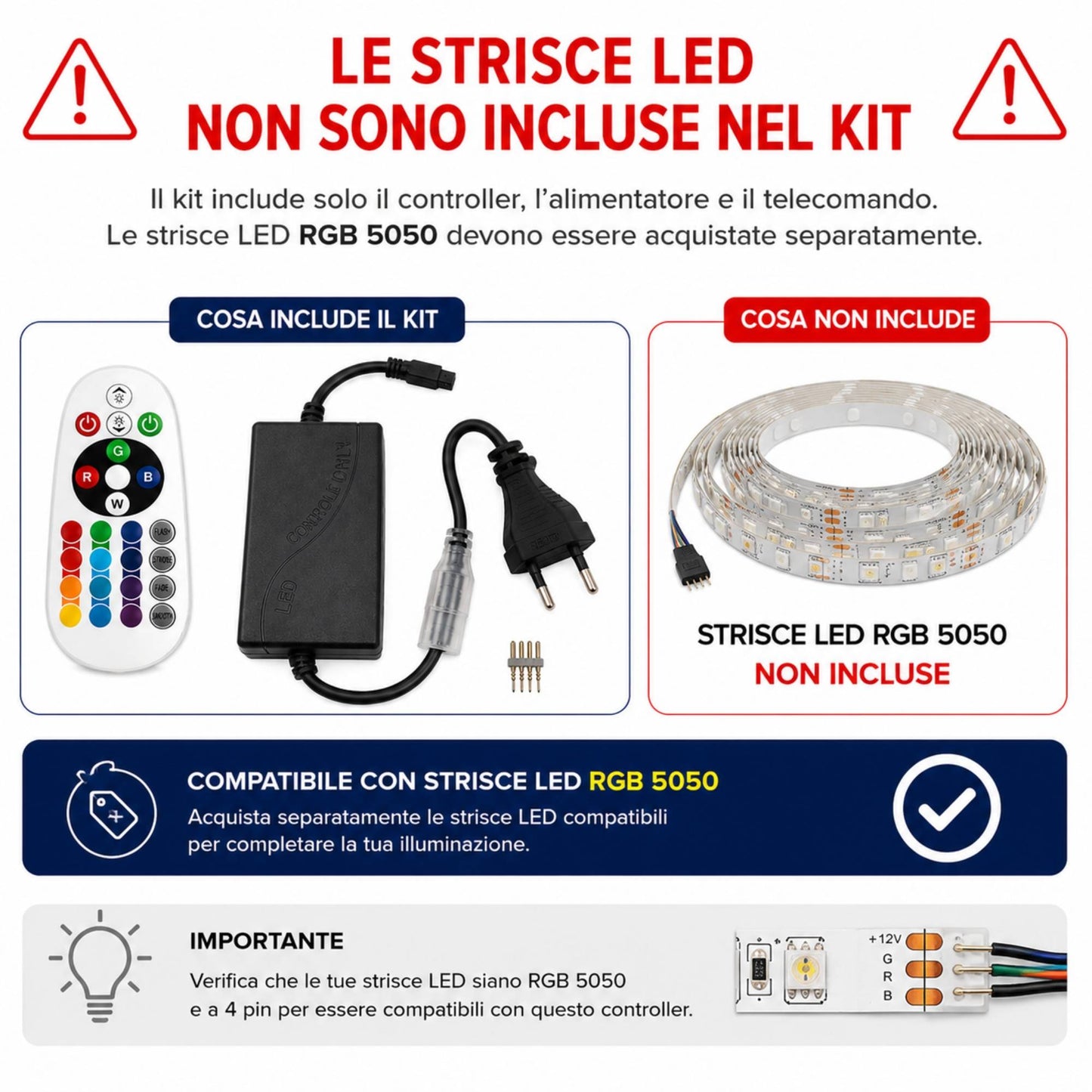 Alimentatore Controller 220V Con Telecomando 24 Tasti Per Striscia LED RGB 5050