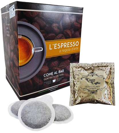 Queen Coffee 100 Cialde Caffè Miscela Decisa Filtro Carta ESE 44 MM Compostabili
