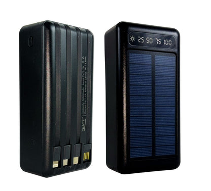 Power Bank Solare 50000 mAh Impermeabile Ricarica Rapida 4 Cavi USB Luce LED