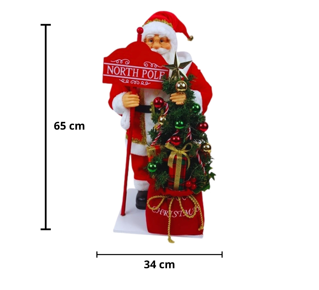 Babbo Natale 65 Cm Con Albero Addobato Luci E Suoni Realistico Statua Natalizia