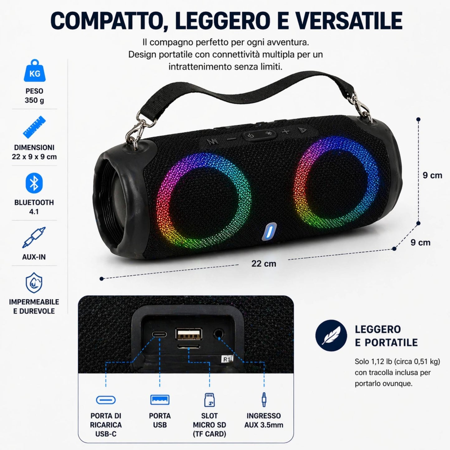 Speaker Cassa Bluetooth Altoparlante Waterproof WiFi USB Portatile CH6