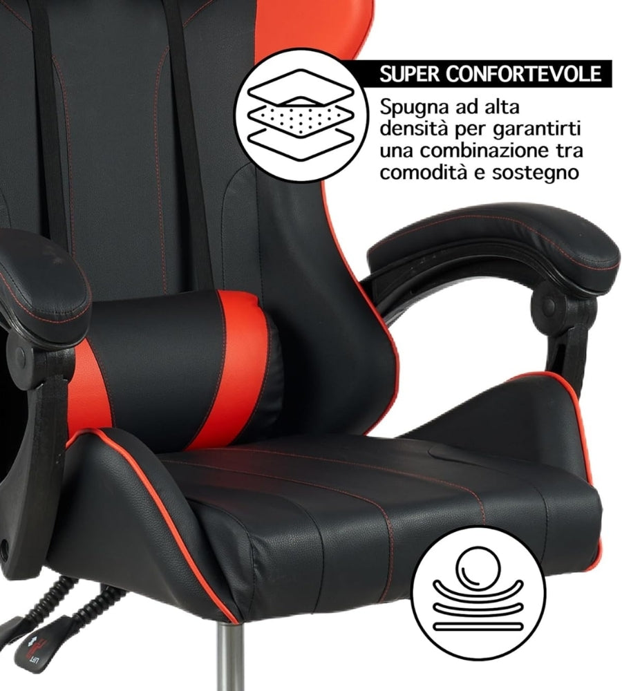 Sedia Gaming Poltrona Scrivania Ufficio Casa Reclinabile Cuscino Lombare Red