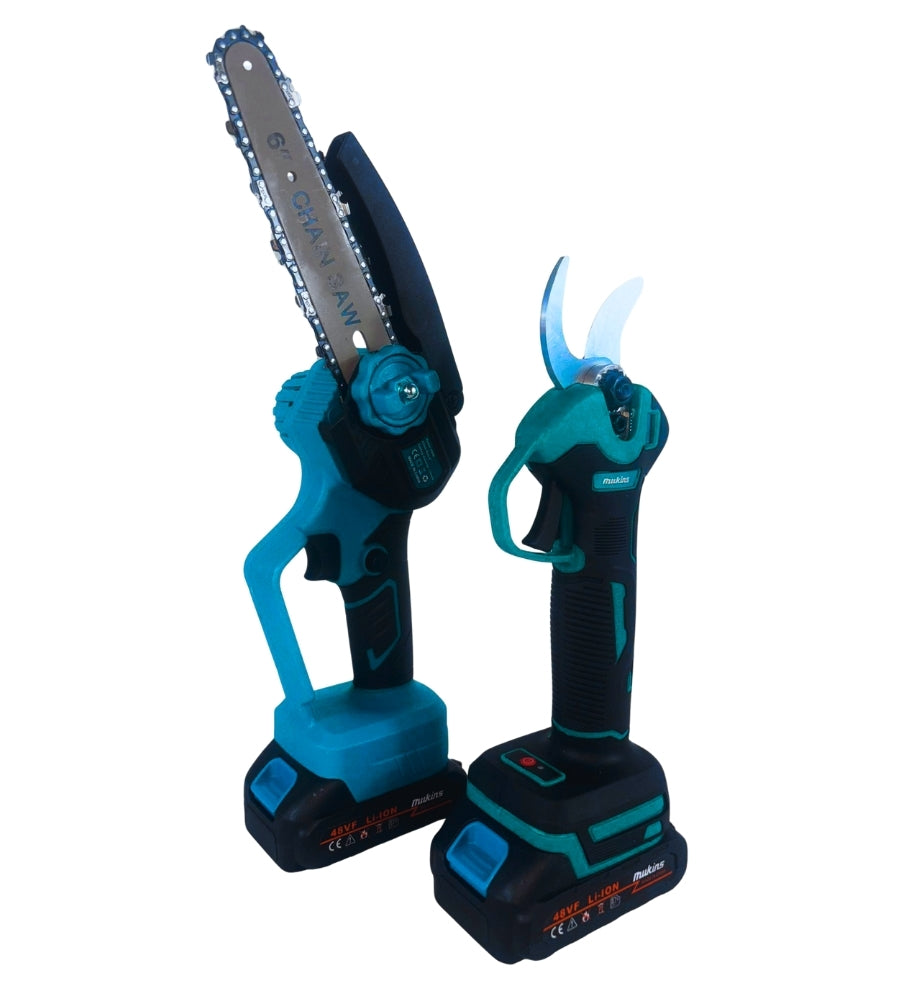 Forbice da Potatura + Motosega 6" Olio Doppia Batteria 48V Cesoia Elettrica