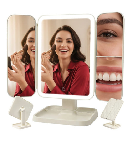 Specchio Cosmetico Illuminato Specchio Trucco LED 3 Zoom Regolabile Rotante USB