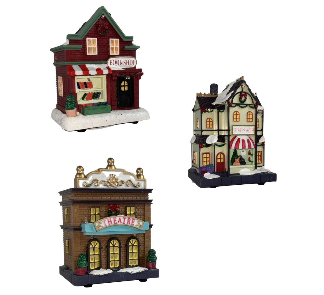 Villaggio Natalizio Casette Personaggi Alberi Natale Scenario 17pz Luci LED