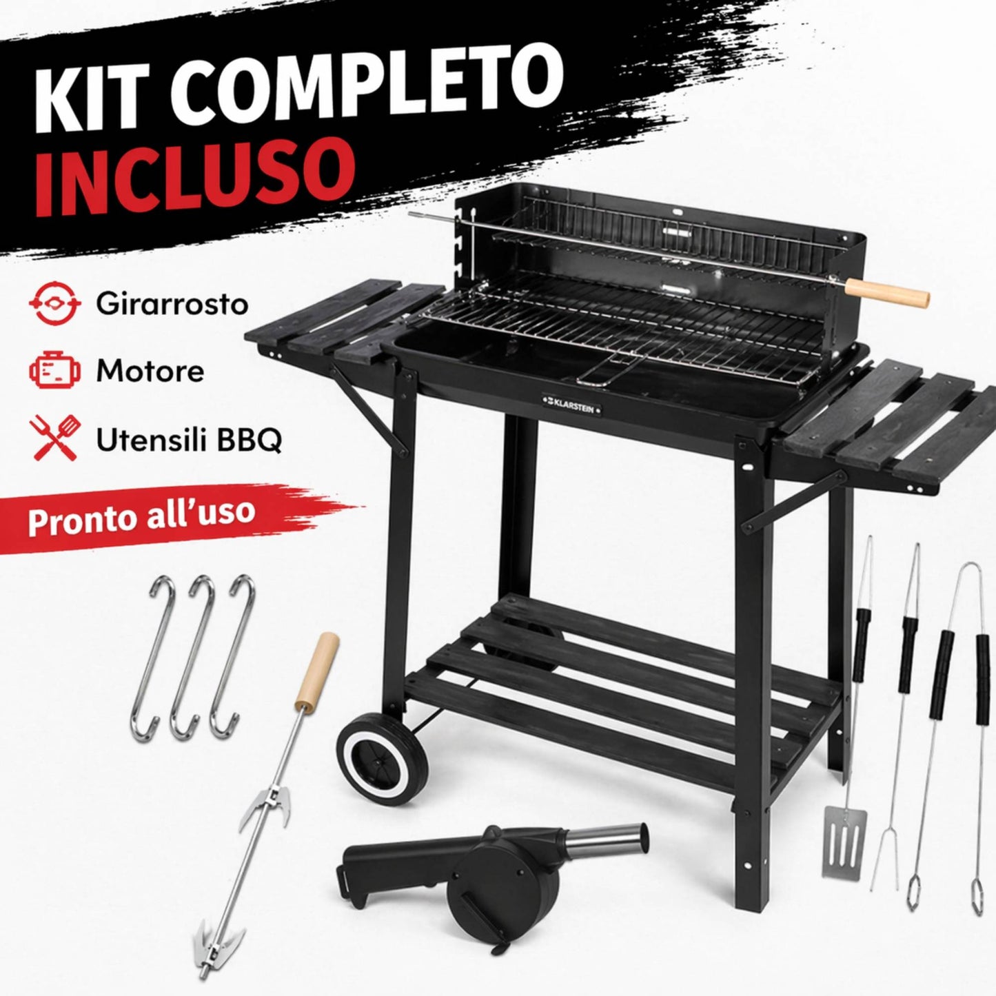 Barbecue a Carbone da Giardino con Girarrosto 93x41x86cm BBQ Grill con Accessori