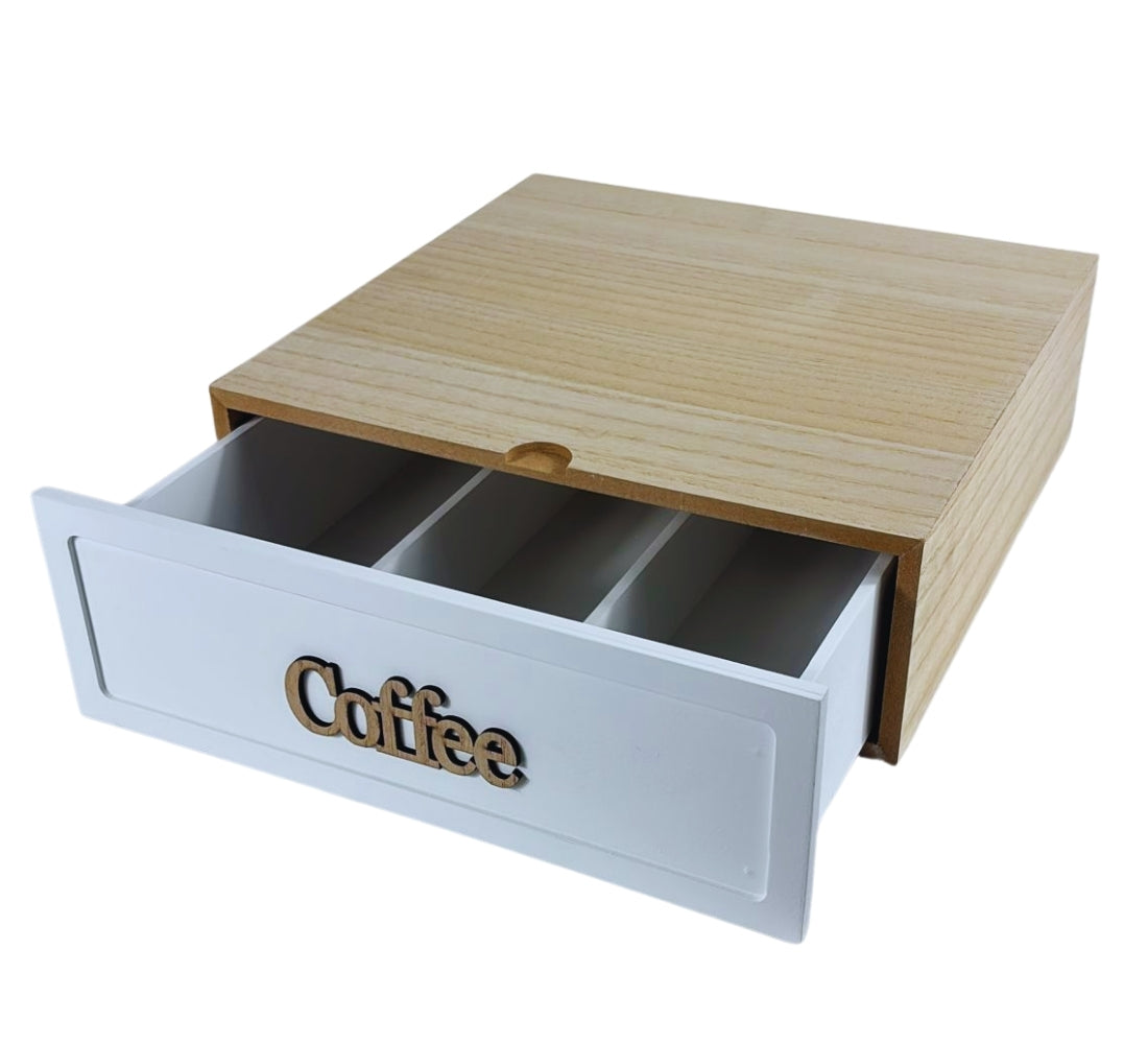 Cassetto Porta Cialde Capsule in Legno Organizer Cucina 30x30x10 cm 3 Scomparti