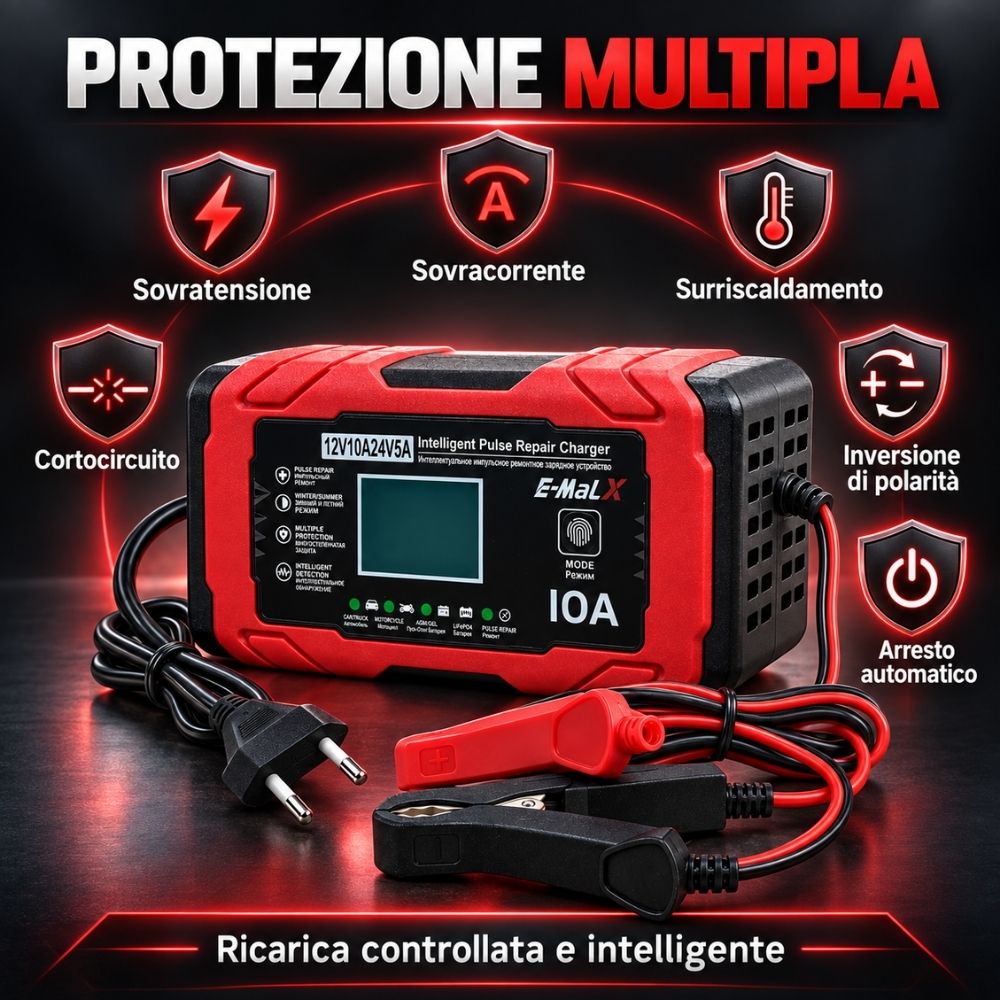 Caricabatteria Auto Moto Mantenitore Carica Professionale 12 / 24V Portatile