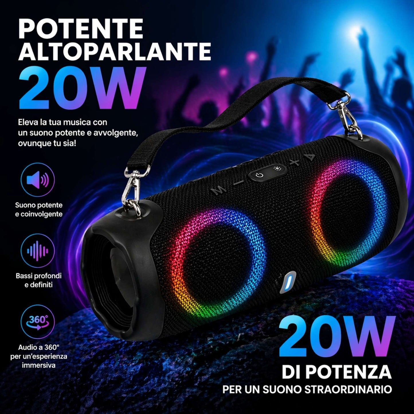 Speaker Cassa Bluetooth Altoparlante Waterproof WiFi USB Portatile CH6