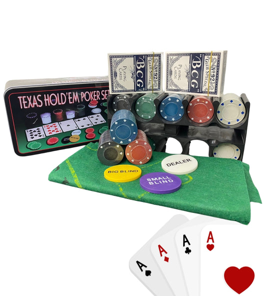 200 Fiches da Poker Tappeto Carte Dealer Gettoni Texas Holdem Black Jack