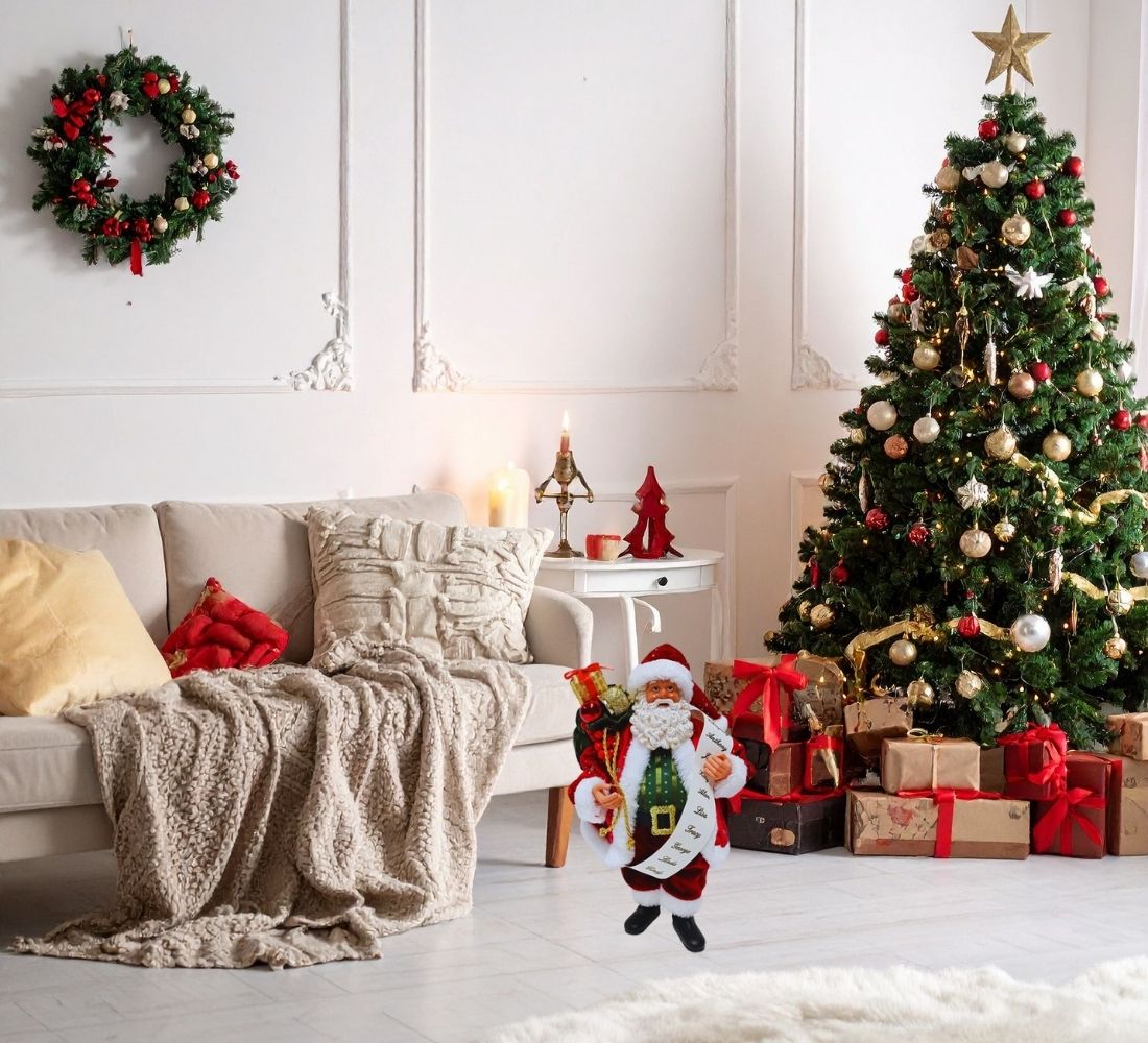 Babbo Natale 26 Cm Statua con Sacco di Regali Realistico Decorazione Natalizia