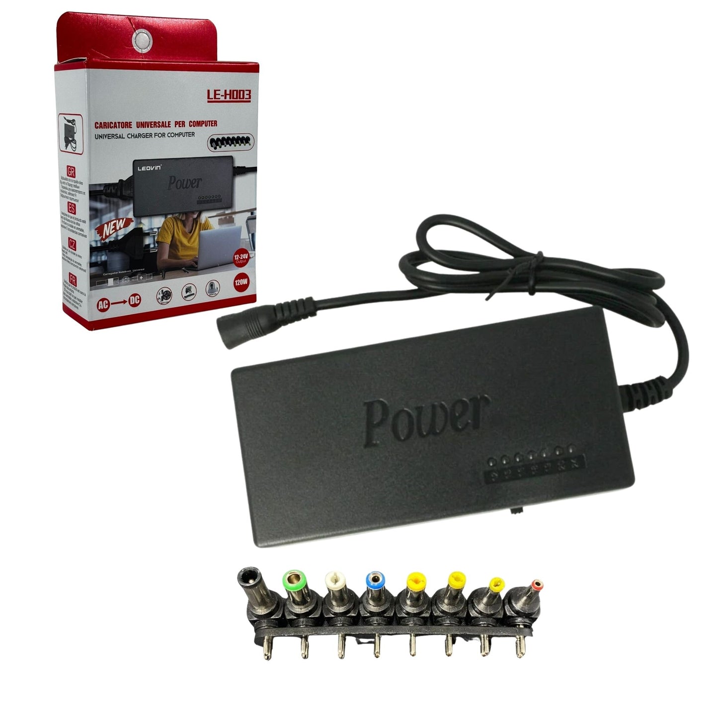 Alimentatore Caricatore Universale PC Notebook da 12 a 24V 120W 8 Adattatori