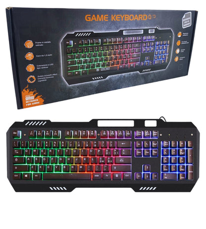 Tastiera Gaming Retroilluminata LED 7 Colori Corpo in Metallo QWERTY Italia USB