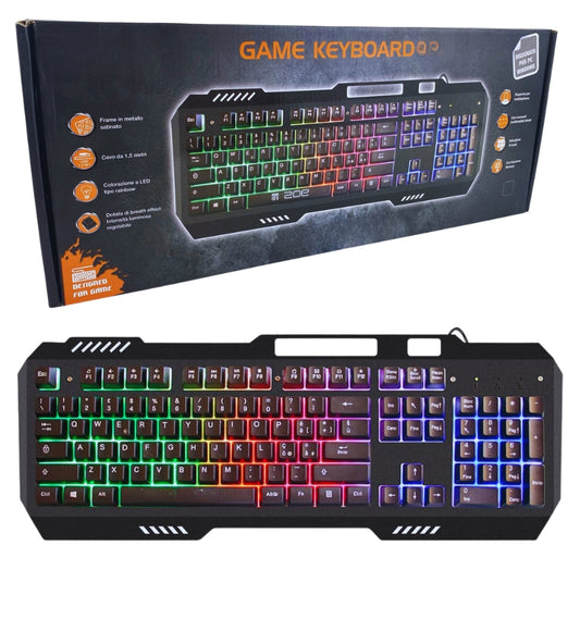 Tastiera Gaming Retroilluminata LED 7 Colori Corpo in Metallo QWERTY Italia USB