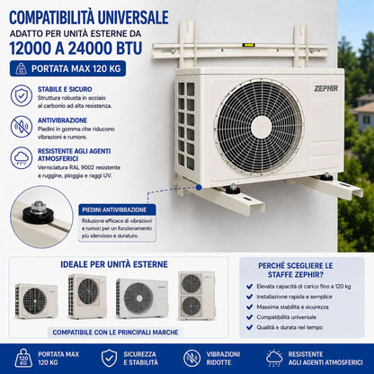 Staffe Condizionatore 120Kg 780x400x450 Montaggio Rapido Antivibrazione