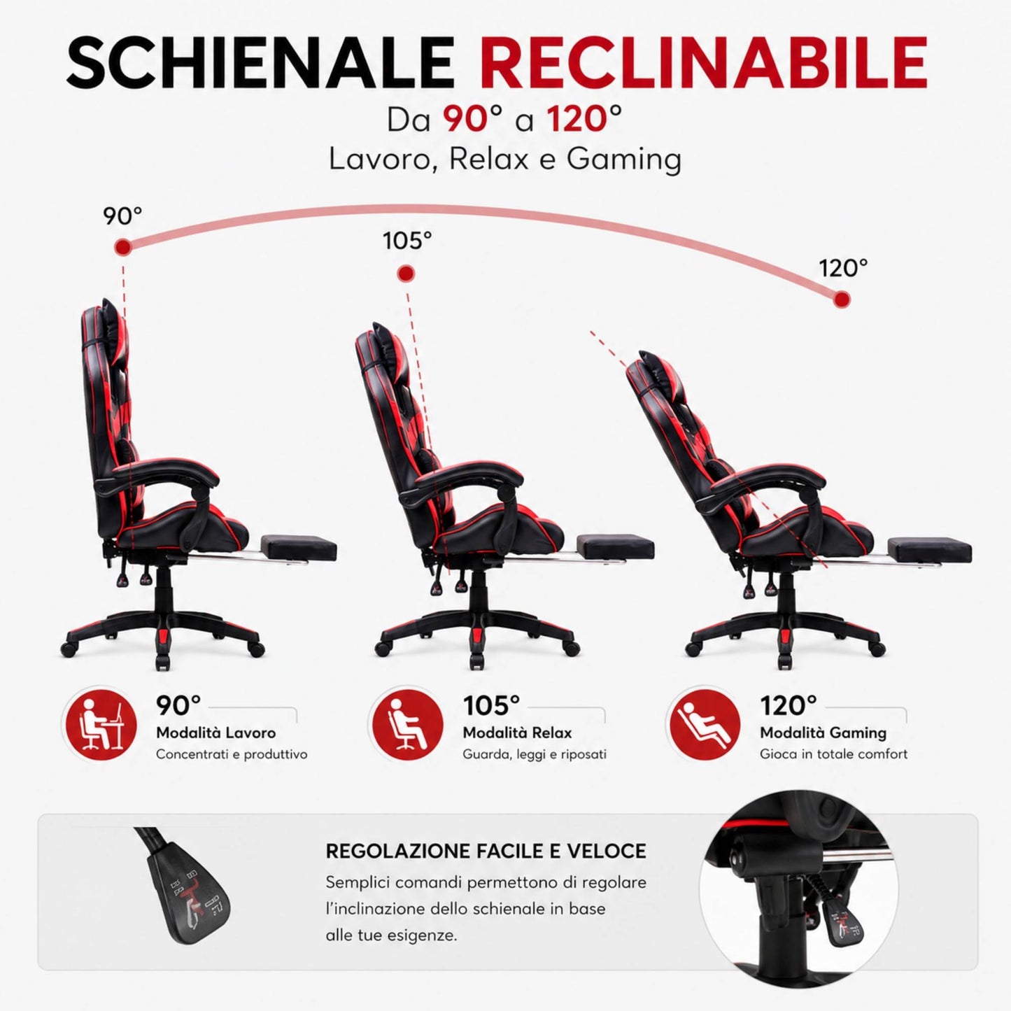 Sedia Gaming Poltrona Scrivania Ufficio Casa Reclinabile Poggiapiedi Red/Black