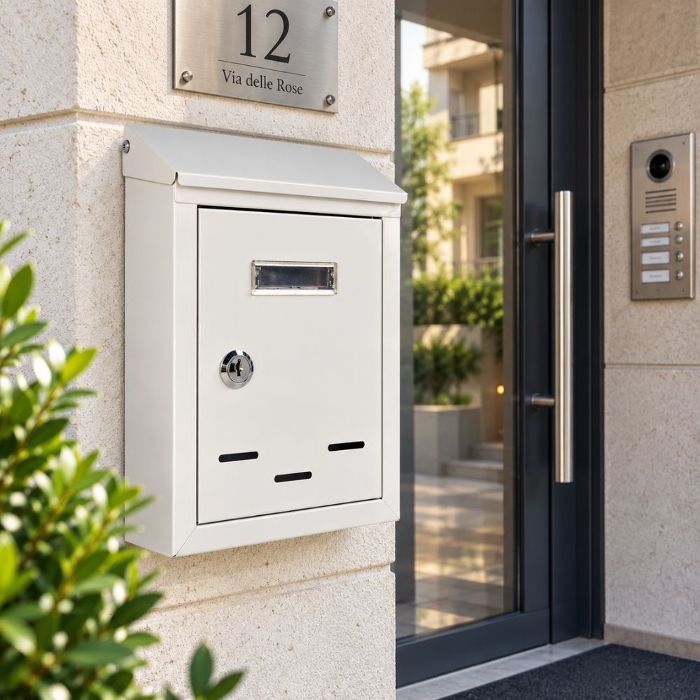 Cassetta della Posta Metallo 2 Chiavi 36X24X9.5 CM Postale Buca Lettere Bianco