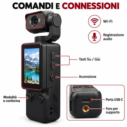 Videocamera Portatile Vlogging WiFi 1080P Foto Audio Schermo Orientabile