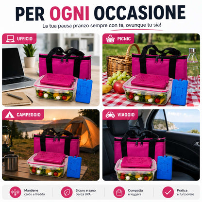 Borsa Termica con Contenitore Ermetico 1Lt e Freezerino Borsa Frigo Porta Pranzo