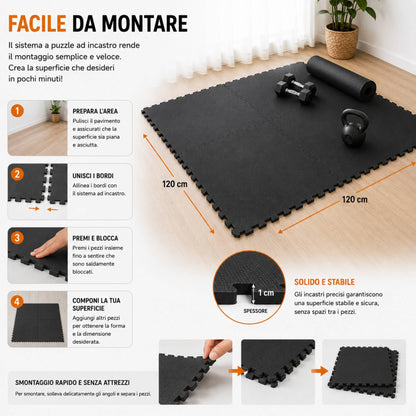 Tappeto Puzzle Tappetino Palestra Puzzle EVA 4 Pz 60x60x1cm Antitrauma Fitness