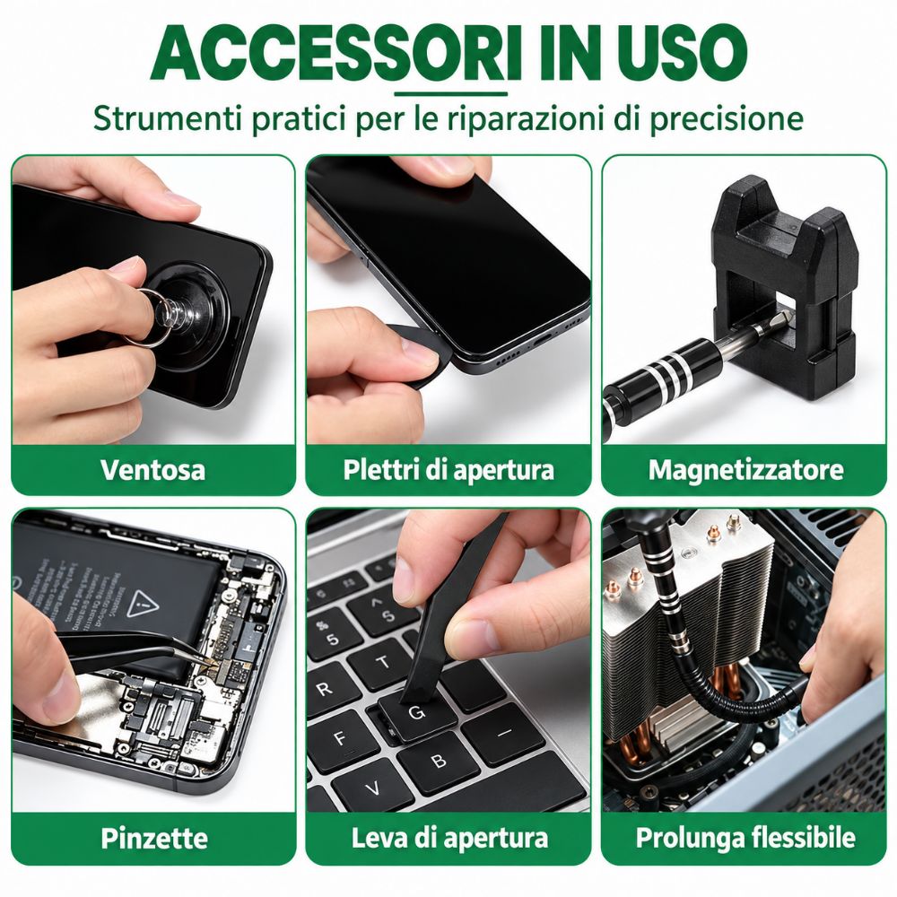 Kit Cacciaviti di Precisione 115 in 1 Magnetici per Smartphone PC e Tablet