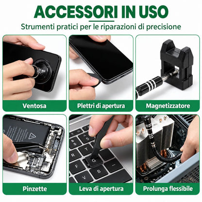 Kit Cacciaviti di Precisione 115 in 1 Magnetici per Smartphone PC e Tablet