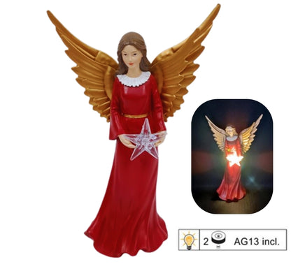 Statuina Angelo Luminoso 26 cm Decorazione Natalizia Casa Angelo con Stella LED