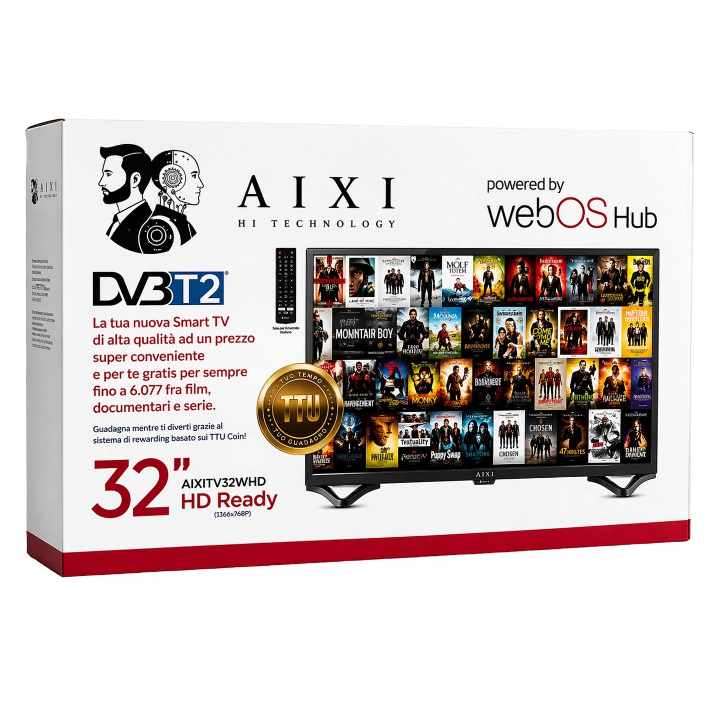 Tv Smart 32" AIXI Televisore LED HD Ready WiFi BT Dvbt-2 WebOS Hub HDMI USB