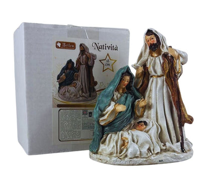 Natività Presepe Statuina Effetto Juta Giuseppe Madonna Gesù Bambino 18x15 cm